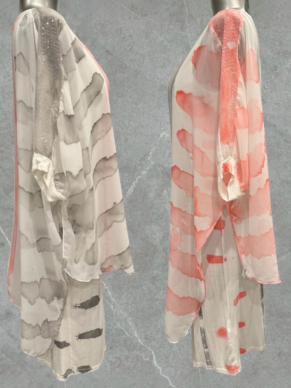 2 for $30 | White Midi Dress with Coral & Gray Watercolor Stripes - Picture 6 of 15